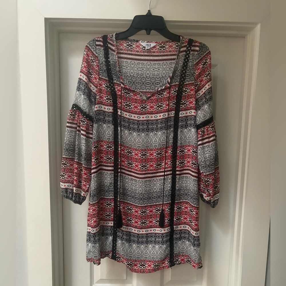 BB Dakota Red and Gray Patterned Tunic